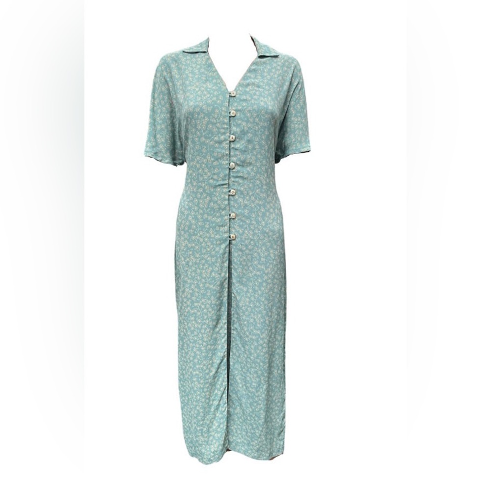 Vintage 1990’s Miss Honey Cottage Core Green Button Down Maxi Dress size 8/10